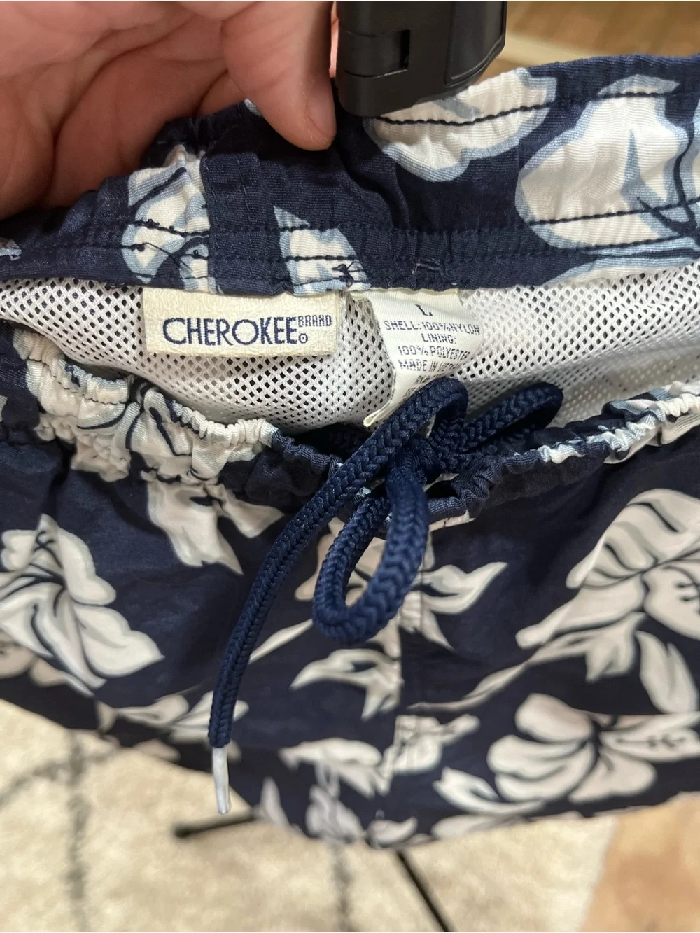 Cherokee Navy and White Floral Drawstring Shorts